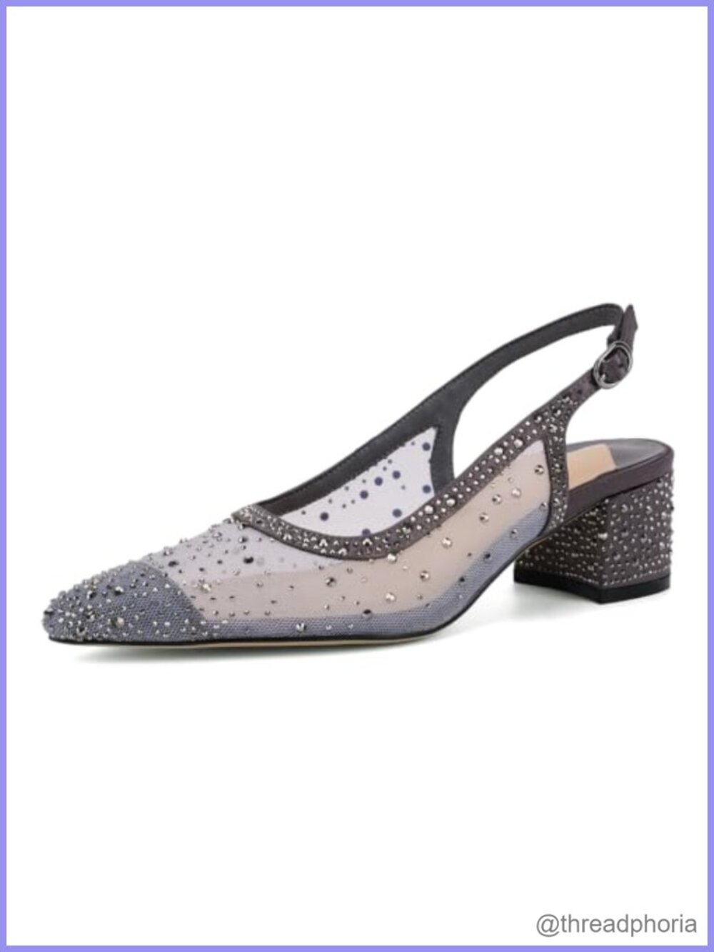 Women's Mesh Slingback Block Heels Pointed Toe Rhinestone Wedding Pumps
